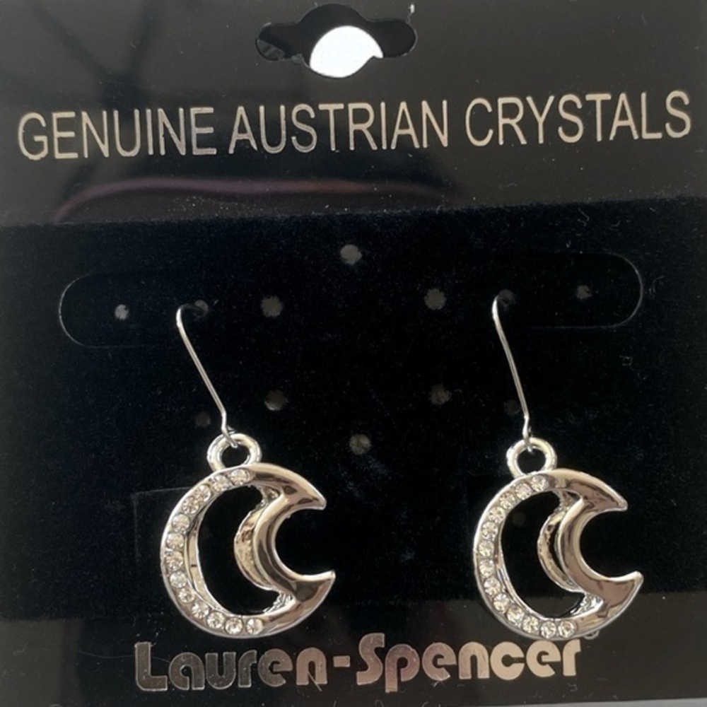 Genuine Austrian Crystal‎ Silver Tone Crescent Moon Drop Earrings Jewelry
